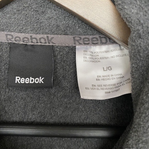 Reebok Jacket Mens Large Gray Athletic Long Sleeve Logo‎ Sporty Full Zip Fleece - Picture 3 of 11